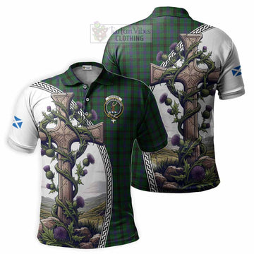 Davidson Tartan Polo Shirt with Family Crest and St. Andrew's Cross Accented by Thistle Vines Kid - Tartan Vibes Clothing