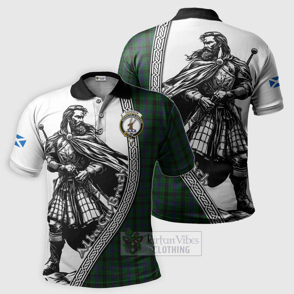 Tartan Vibes Clothing Davidson Tartan Clan Crest Polo Shirt with Highlander Warrior Celtic Style