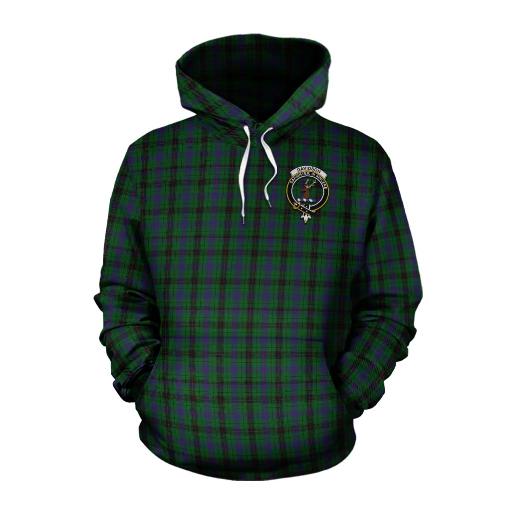 Tartan Vibes Clothing Davidson Tartan Cotton Hoodie with Family Crest and Bearded Skull Holding Bottles of Whiskey