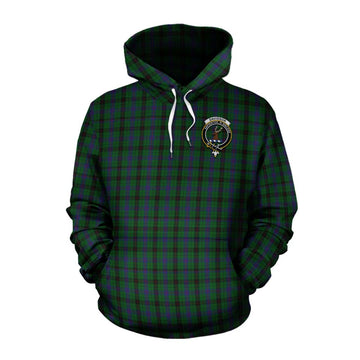 Davidson Tartan Cotton Hoodie with Family Crest and Bearded Skull Holding Bottles of Whiskey