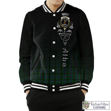 Davidson Tartan Baseball Jacket Featuring Alba Gu Brath Family Crest Celtic Inspired