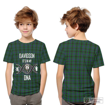 Davidson Tartan Kid T-Shirt with Family Crest DNA In Me Style Youth XL Size14 - Tartan Vibes Clothing
