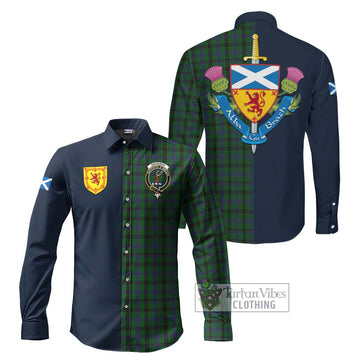 Davidson Tartan Long Sleeve Button Shirt Alba with Scottish Lion Royal Arm Half Style Men's Shirt S - Tartan Vibes Clothing