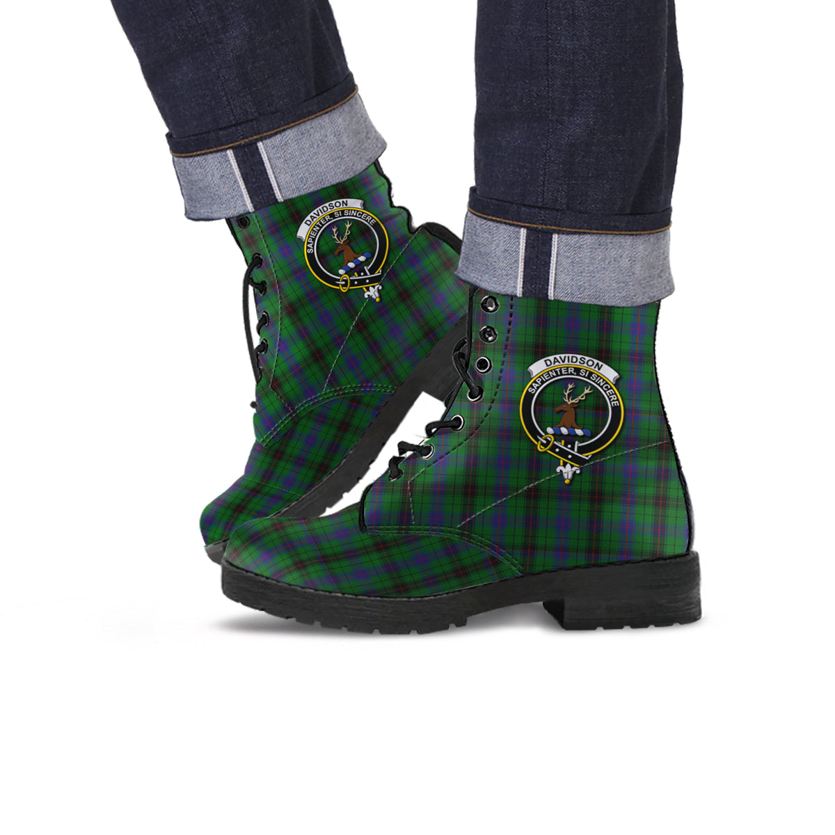 Davidson Tartan Leather Boots with Family Crest Men' Boots - Tartan Vibes Clothing