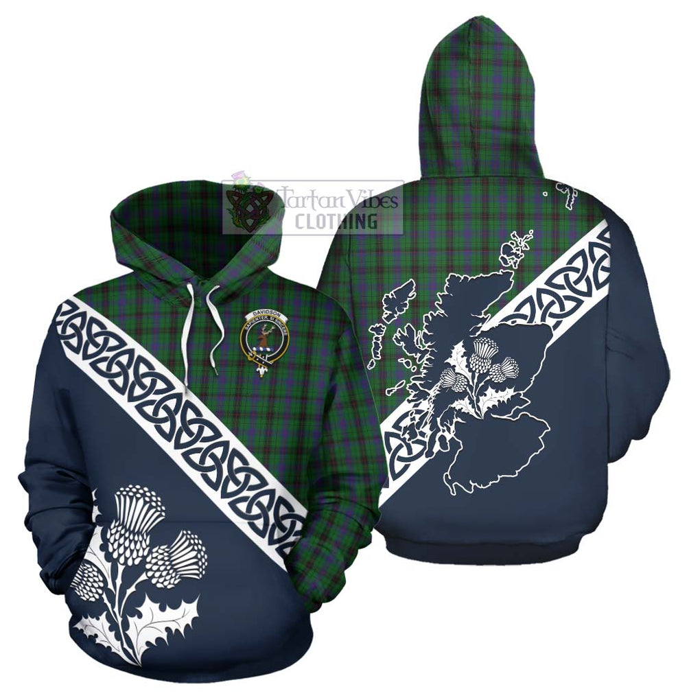 Tartan Vibes Clothing Davidson Tartan Hoodie Featuring Thistle and Scotland Map