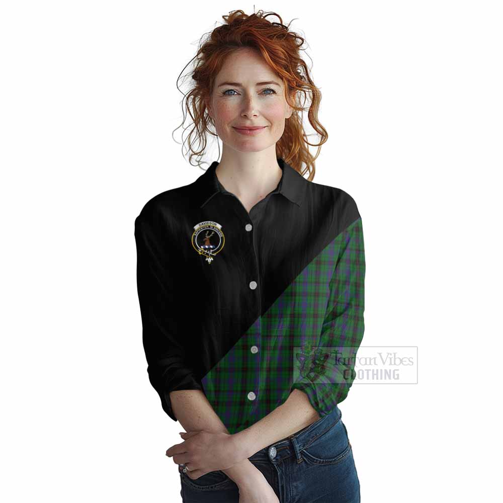 Tartan Vibes Clothing Davidson Tartan Women's Casual Shirt with Family Crest and Military Logo Style