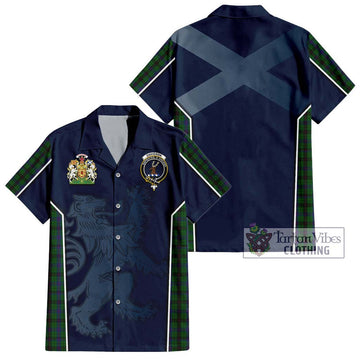 Davidson Tartan Short Sleeve Button Shirt with Family Crest and Lion Rampant Vibes Sport Style