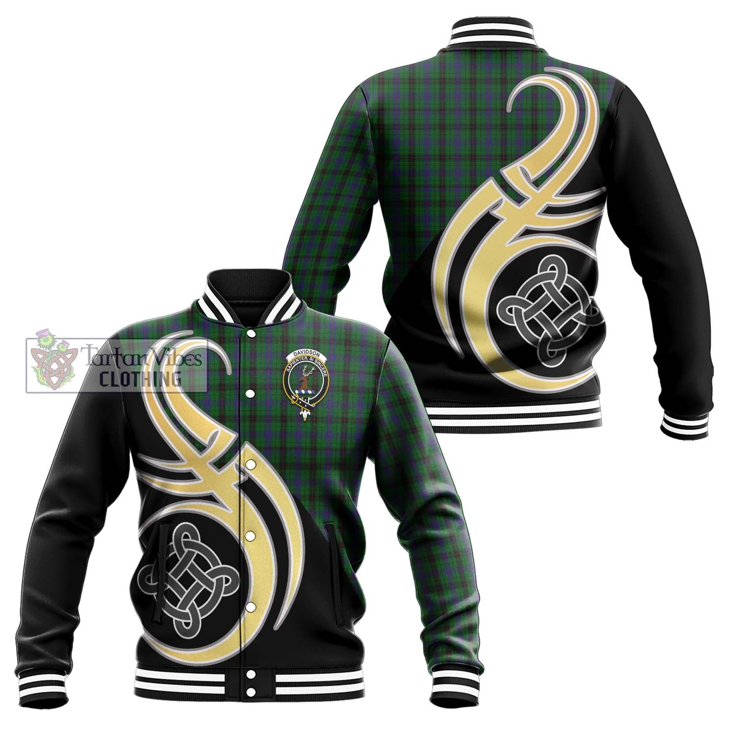 Davidson Tartan Baseball Jacket with Family Crest and Celtic Symbol Style Unisex - Tartan Vibes Clothing