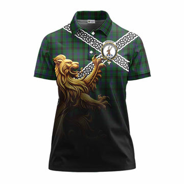 Davidson Crest Tartan Women's Polo Shirt with Golden Lion Emblem Celtic Style Women - Tartan Vibes Clothing