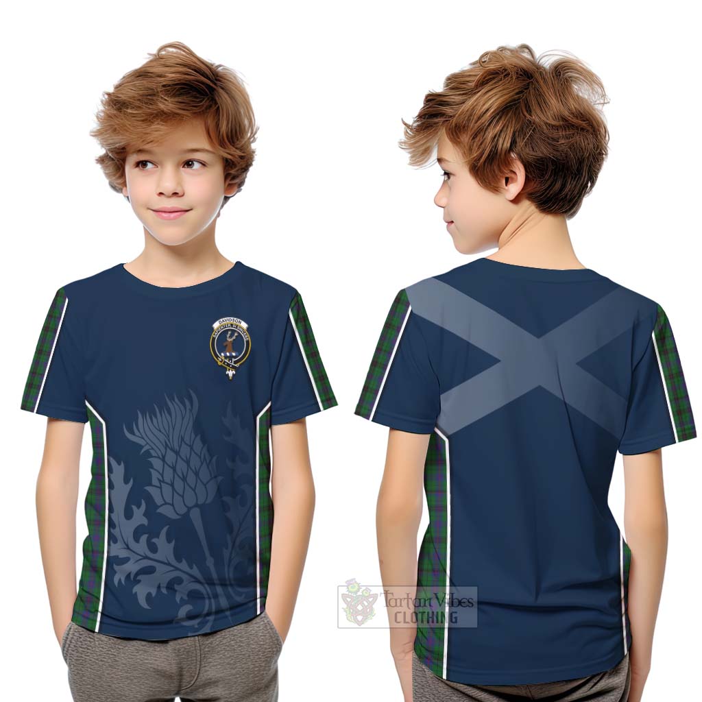Davidson Tartan Kid T-Shirt with Family Crest and Scottish Thistle Vibes Sport Style Youth XL Size14 - Tartan Vibes Clothing
