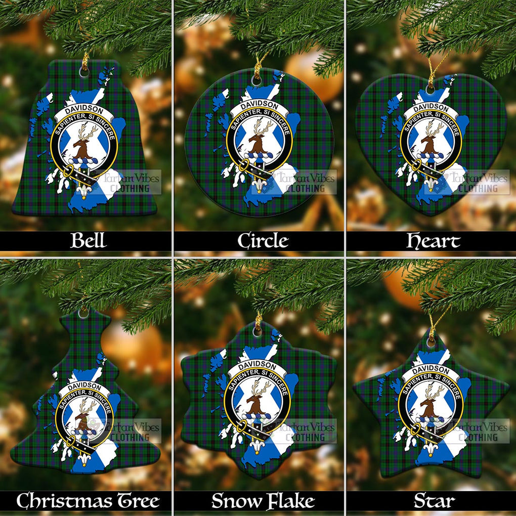 Tartan Vibes Clothing Davidson Tartan Christmas Ornament with Family Crest and Scotland Map