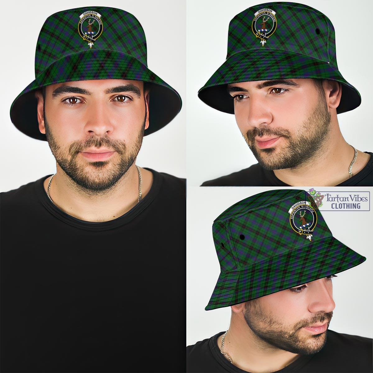 Tartan Vibes Clothing Davidson Tartan Bucket Hat with Family Crest