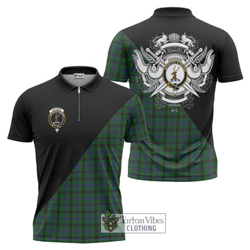 Davidson Tartan Zipper Polo Shirt with Family Crest and Military Logo Style