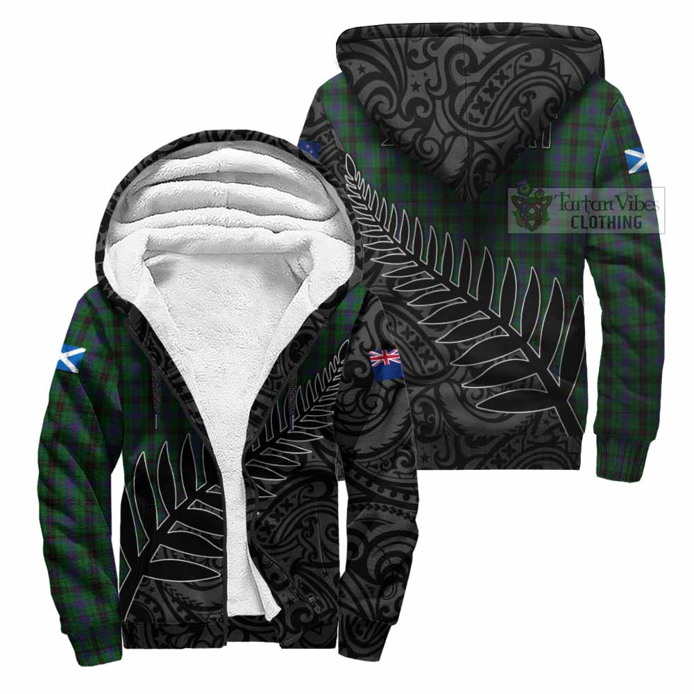 Tartan Vibes Clothing Davidson Crest Tartan Sherpa Hoodie with New Zealand Silver Fern Half Style