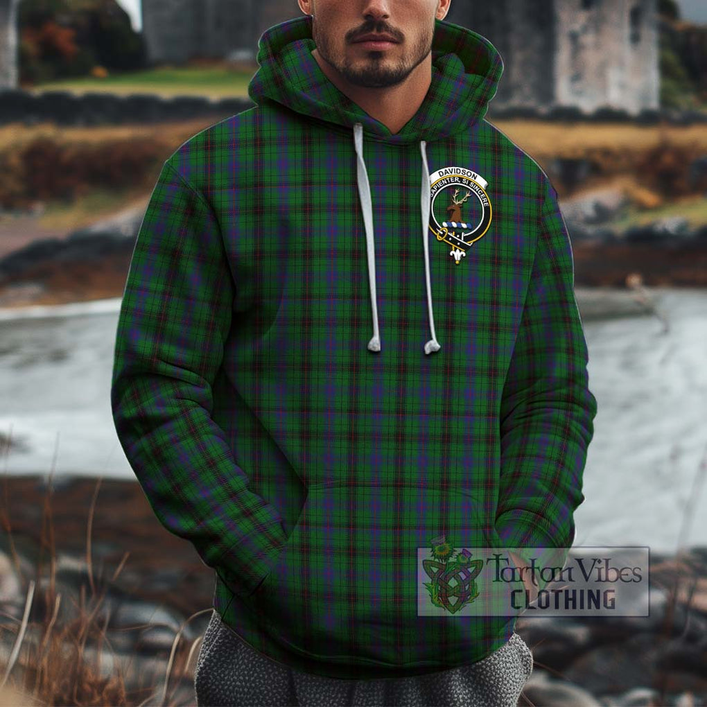 Davidson Tartan Cotton Hoodie with Family Crest Pullover Hoodie XS - Tartan Vibes Clothing