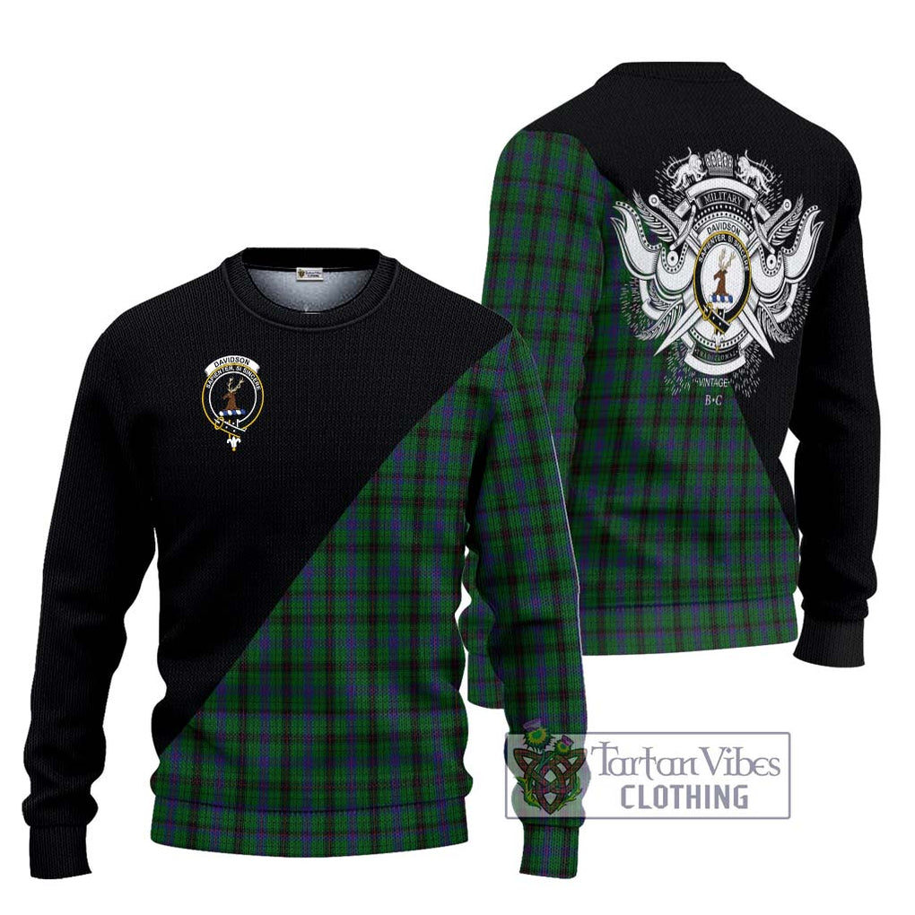 Davidson Tartan Knitted Sweater with Family Crest and Military Logo Style Unisex - Tartanvibesclothing Shop