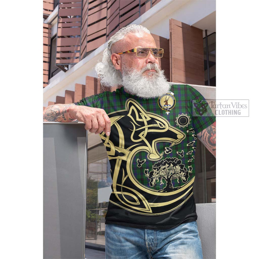 Tartan Vibes Clothing Davidson Tartan Cotton T-shirt with Family Crest Celtic Wolf Style