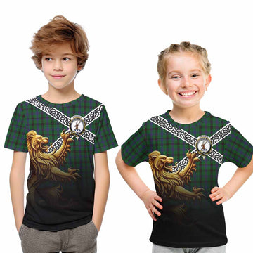 Davidson Crest Tartan Kid T-Shirt with Golden Lion Emblem Celtic Style Youth XL Size14 - Tartan Vibes Clothing