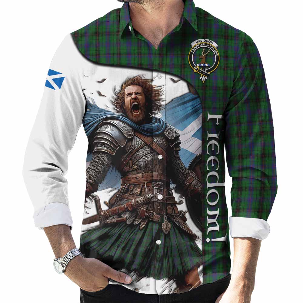 Tartan Vibes Clothing Davidson Crest Tartan Long Sleeve Button Shirt Inspired by the Freedom of Scottish Warrior