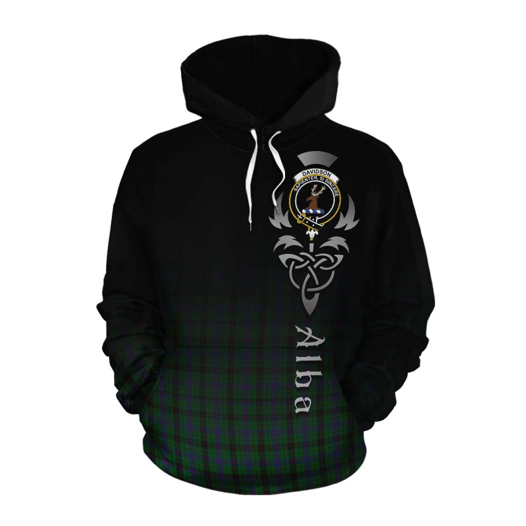 Tartan Vibes Clothing Davidson Tartan Cotton Hoodie Featuring Alba Gu Brath Family Crest Celtic Inspired