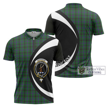 Davidson Tartan Zipper Polo Shirt with Family Crest Circle Style