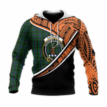 Davidson Crest Tartan Knitted Hoodie with Polynesian Vibes Style - Orange Version