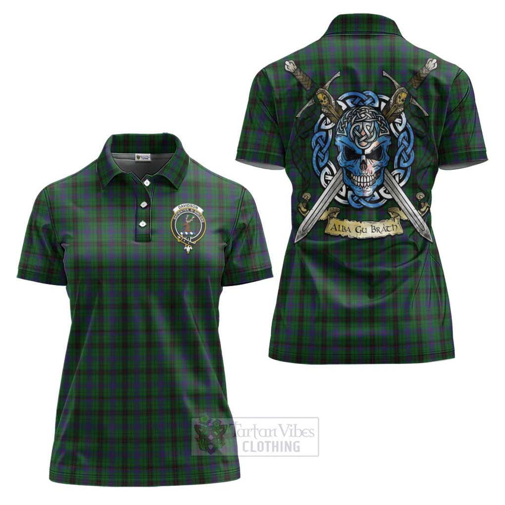 Tartan Vibes Clothing Davidson Tartan Women's Polo Shirt with Family Crest Celtic Skull Style