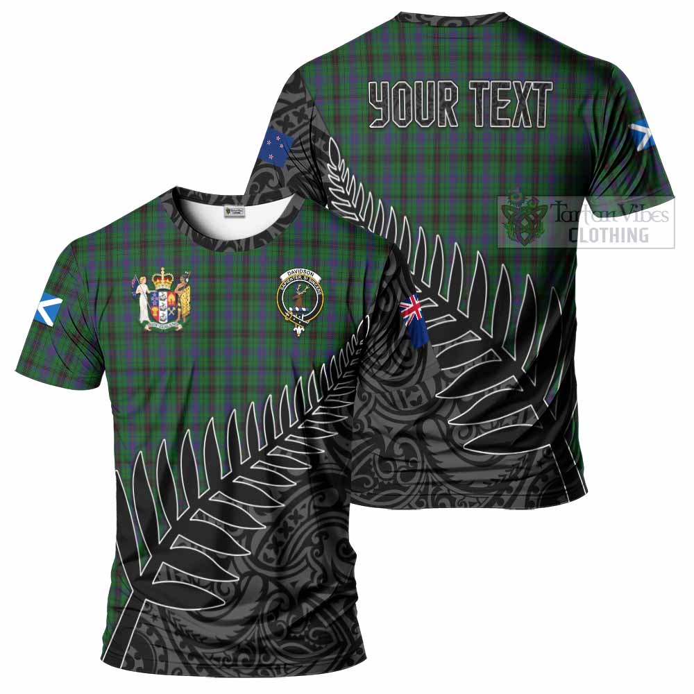 Tartan Vibes Clothing Davidson Crest Tartan T-Shirt with New Zealand Silver Fern Half Style