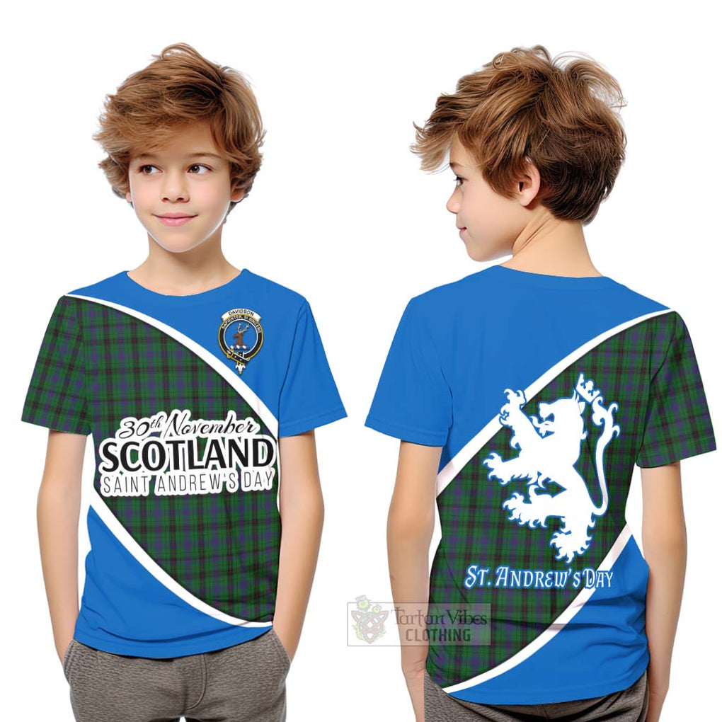 Tartan Vibes Clothing Davidson Family Crest Tartan Kid T-Shirt Celebrate Saint Andrew's Day in Style