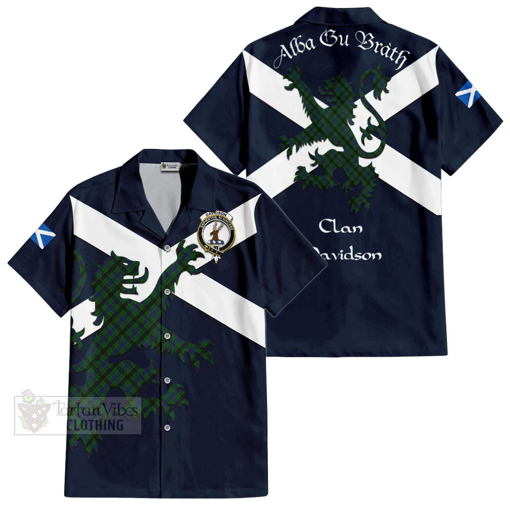 Tartan Vibes Clothing Davidson Tartan Lion Rampant Short Sleeve Button Shirt – Proudly Display Your Heritage with Alba Gu Brath and Clan Name