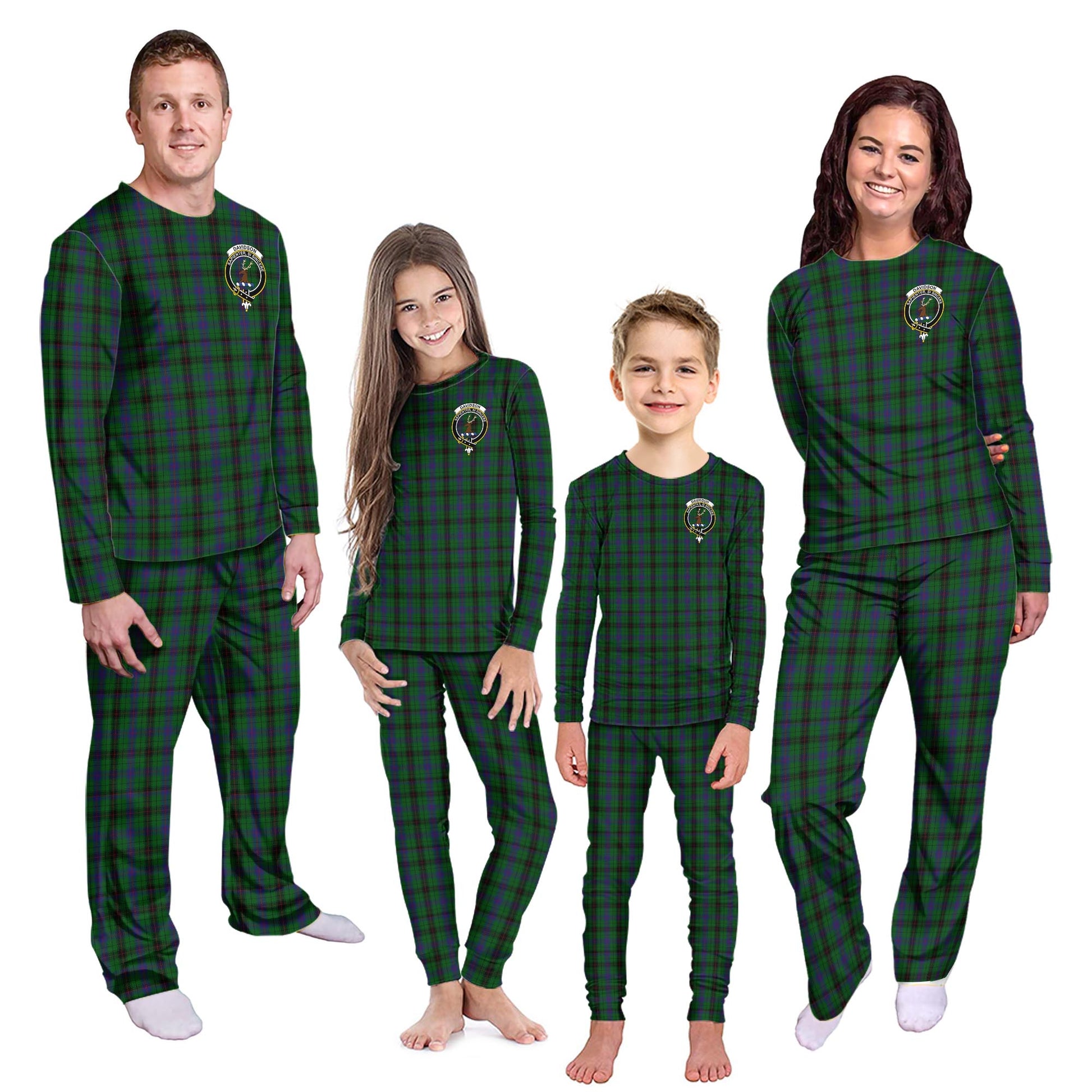 Davidson Tartan Pajamas Family Set with Family Crest Kid - Tartan Vibes Clothing