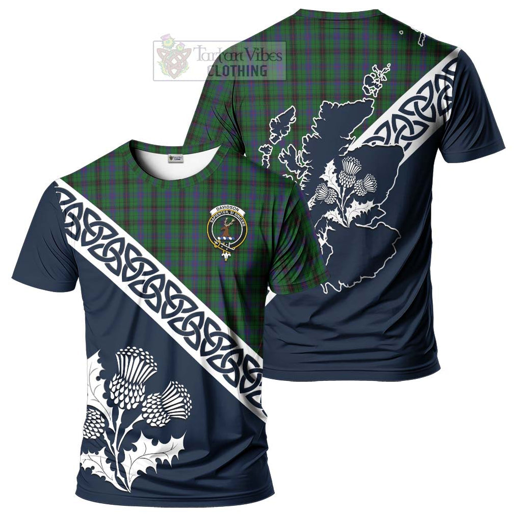 Davidson Tartan T-Shirt Featuring Thistle and Scotland Map