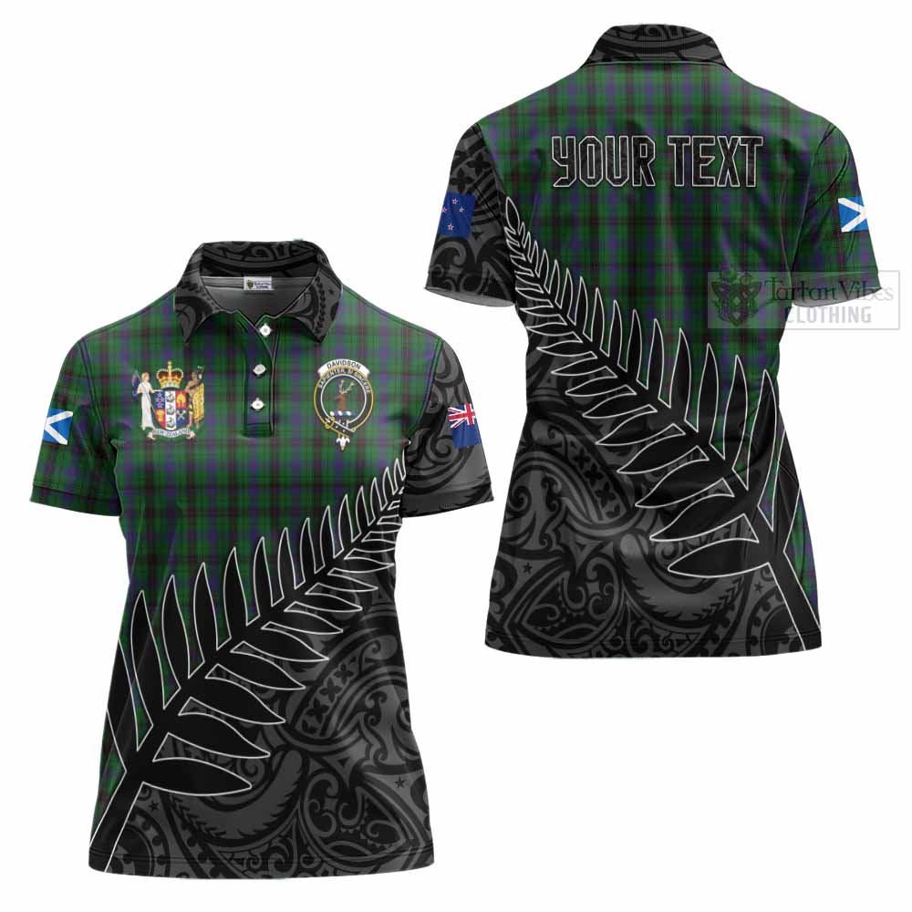 Tartan Vibes Clothing Davidson Crest Tartan Women's Polo Shirt with New Zealand Silver Fern Half Style