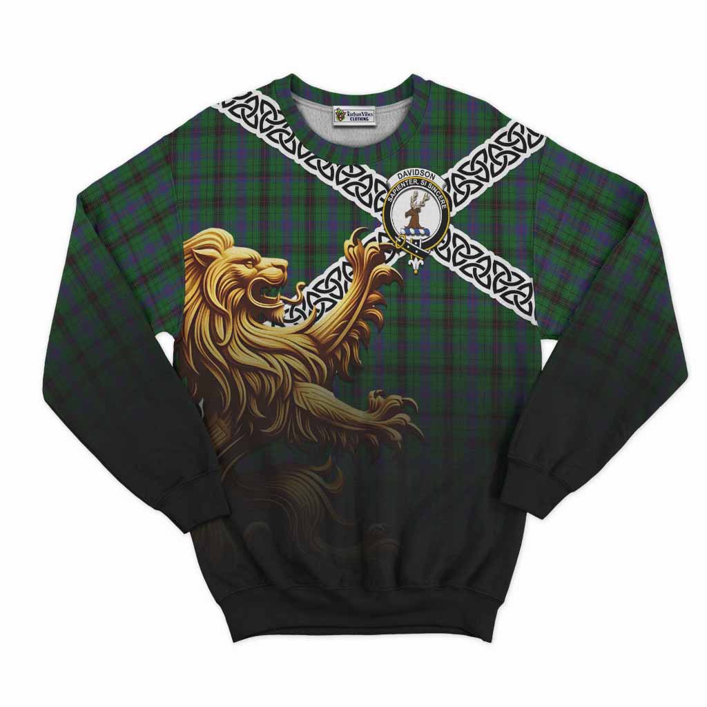 Davidson Crest Tartan Sweatshirt with Golden Lion Emblem Celtic Style Unisex - Tartan Vibes Clothing