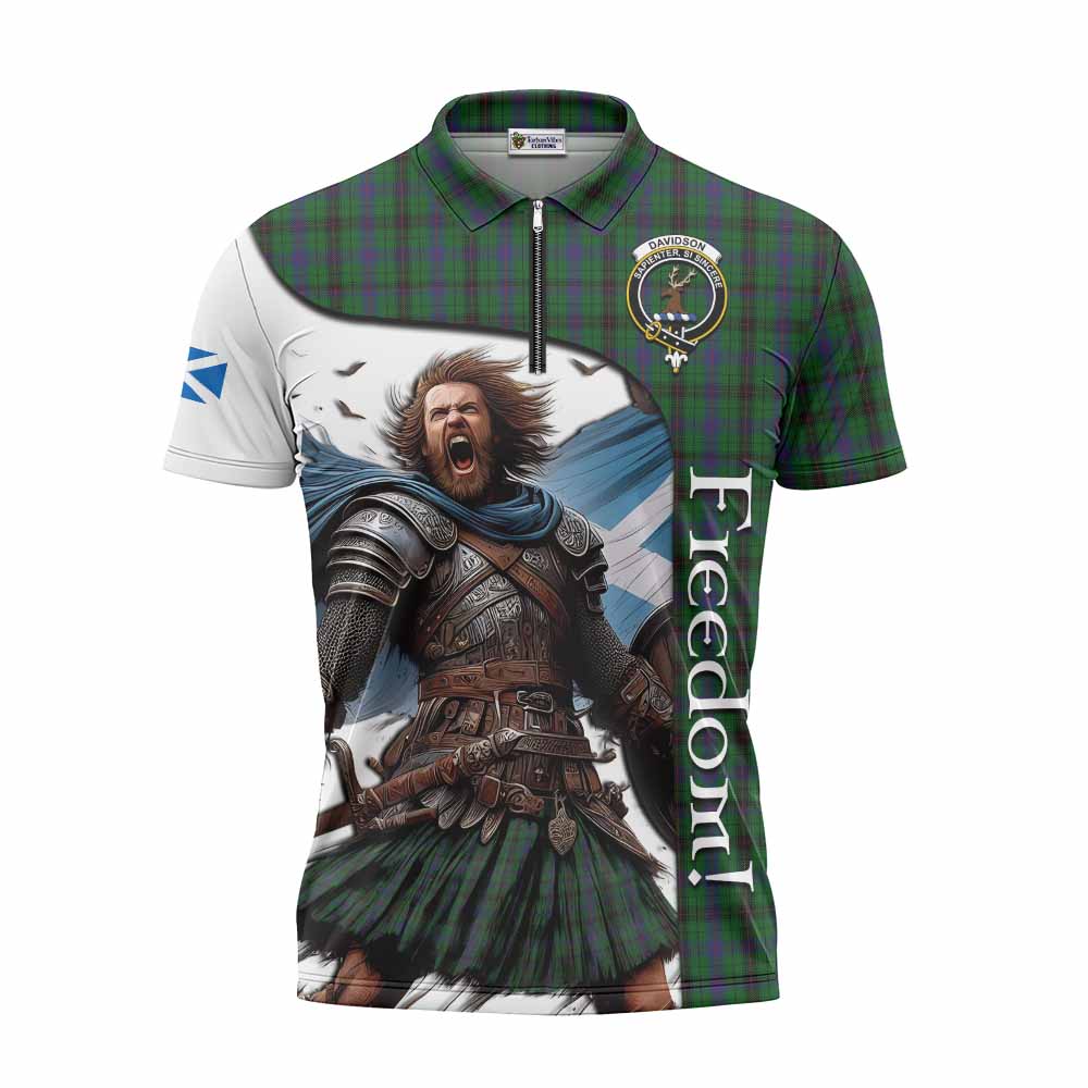 Tartan Vibes Clothing Davidson Crest Tartan Zipper Polo Shirt Inspired by the Freedom of Scottish Warrior