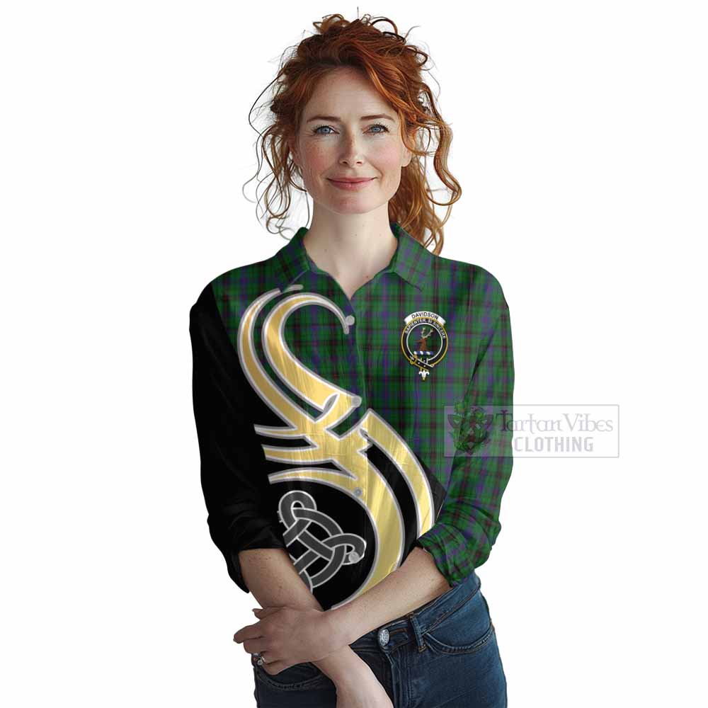 Tartan Vibes Clothing Davidson Tartan Women's Casual Shirt with Family Crest and Celtic Symbol Style