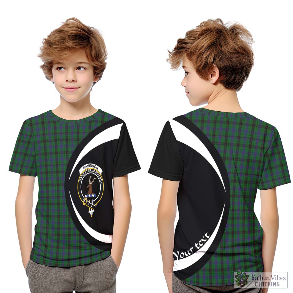 Davidson Tartan Kid T-Shirt with Family Crest Circle Style Youth XL Size14 - Tartan Vibes Clothing