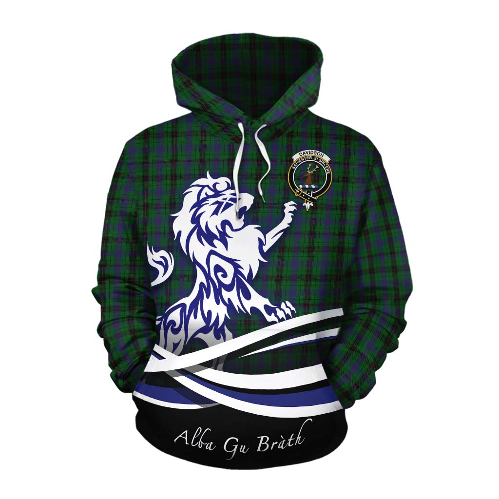 Tartan Vibes Clothing Davidson Tartan Cotton Hoodie with Alba Gu Brath Regal Lion Emblem