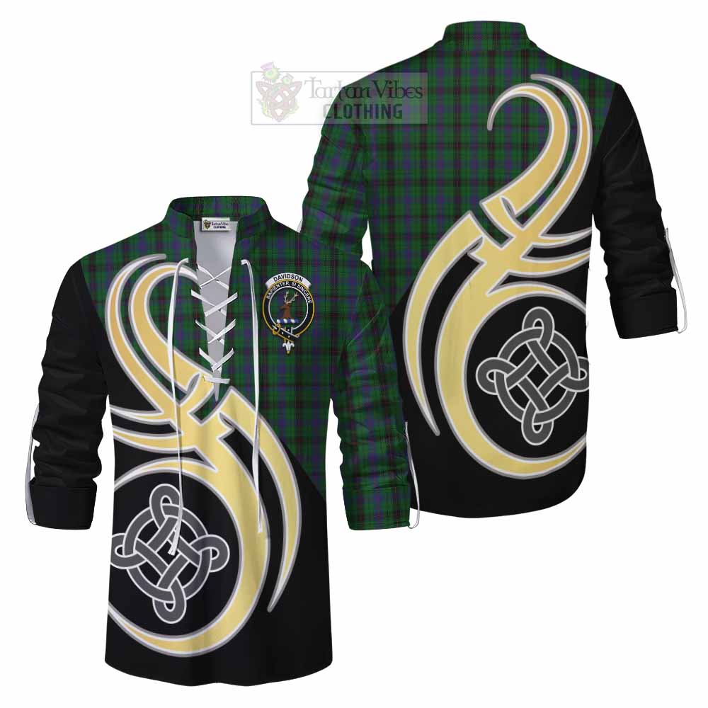 Tartan Vibes Clothing Davidson Tartan Ghillie Kilt Shirt with Family Crest and Celtic Symbol Style