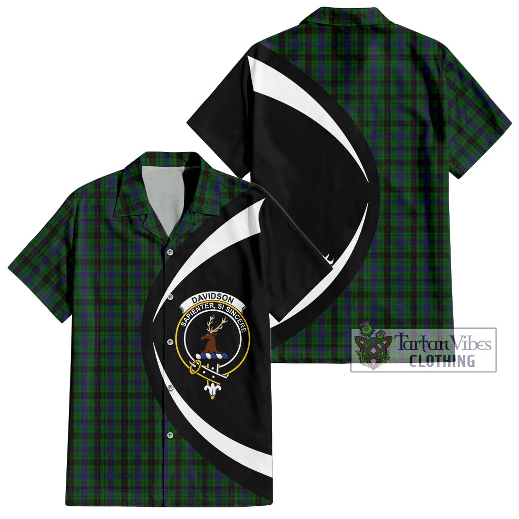 Davidson Tartan Short Sleeve Button Up with Family Crest Circle Style Kid - Tartan Vibes Clothing