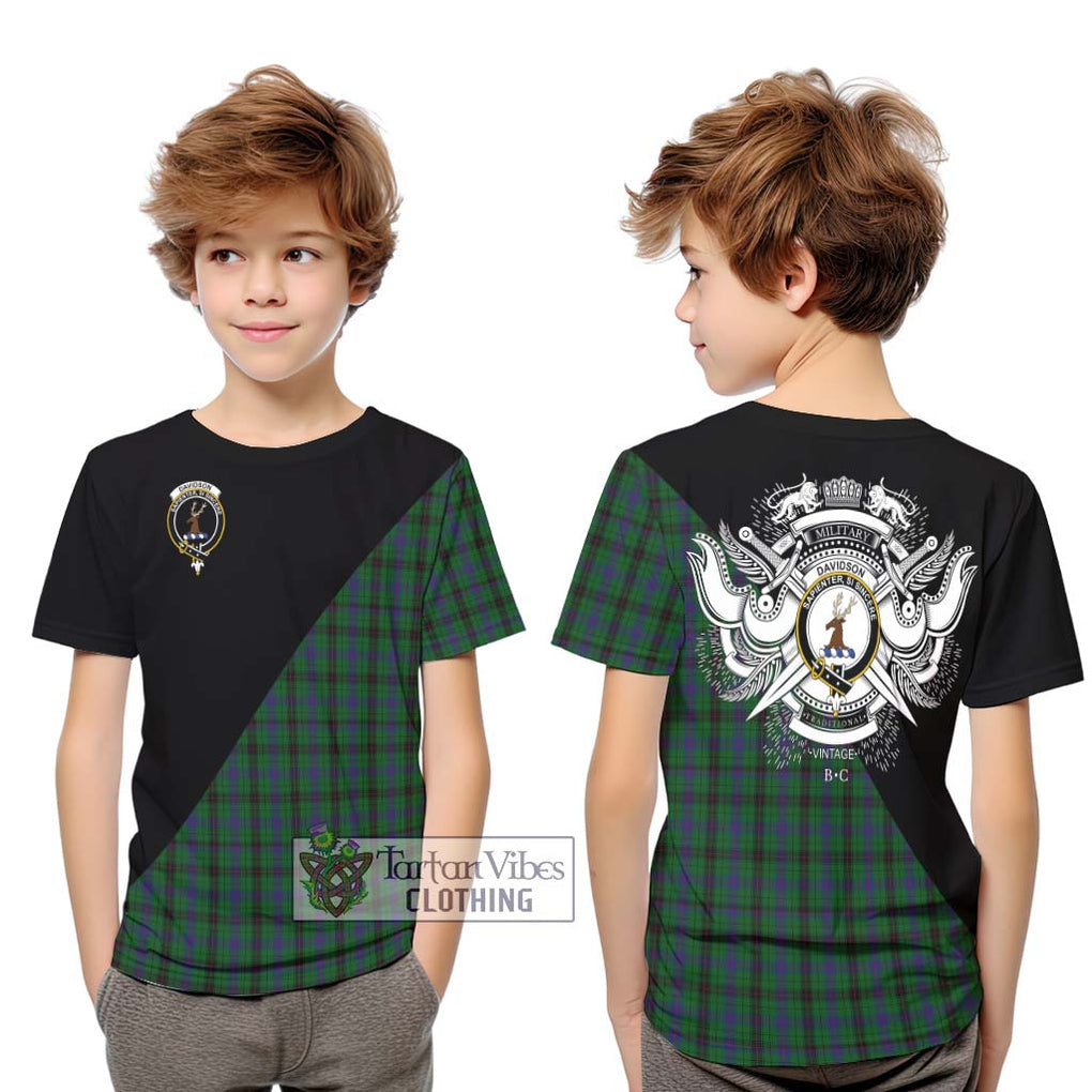 Davidson Tartan Kid T-Shirt with Family Crest and Military Logo Style Youth XL Size14 - Tartanvibesclothing Shop