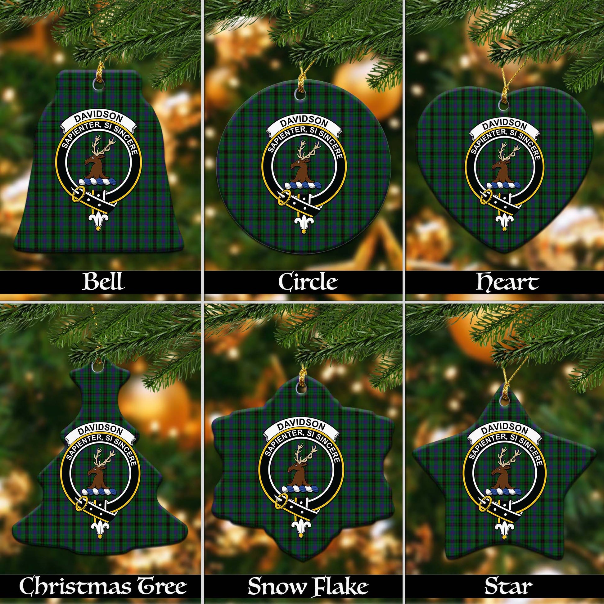 Davidson Tartan Christmas Ornaments with Family Crest - Tartanvibesclothing