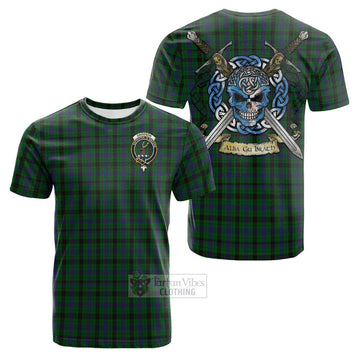 Davidson Tartan Cotton T-shirt with Family Crest Celtic Skull Style