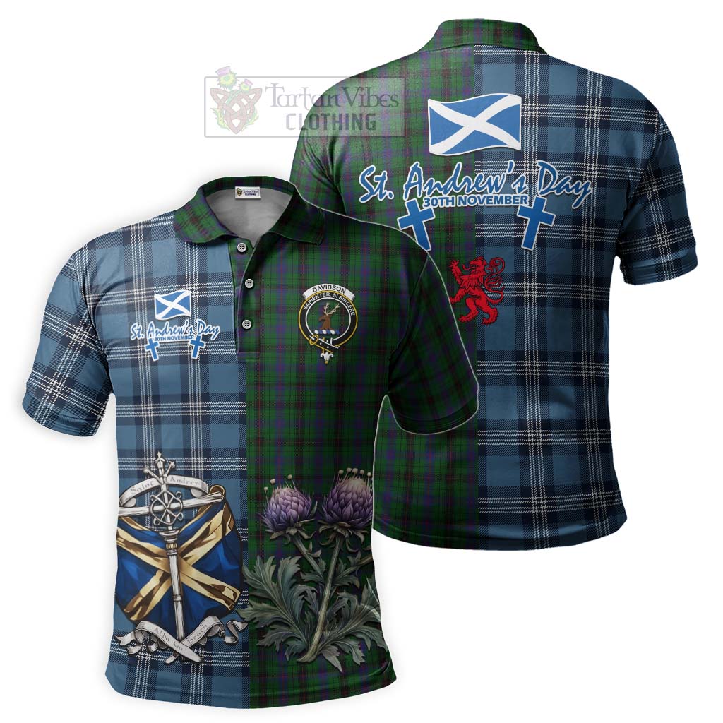 Tartan Vibes Clothing Davidson Tartan Polo Shirt Happy St. Andrew's Day Half Tartan Style