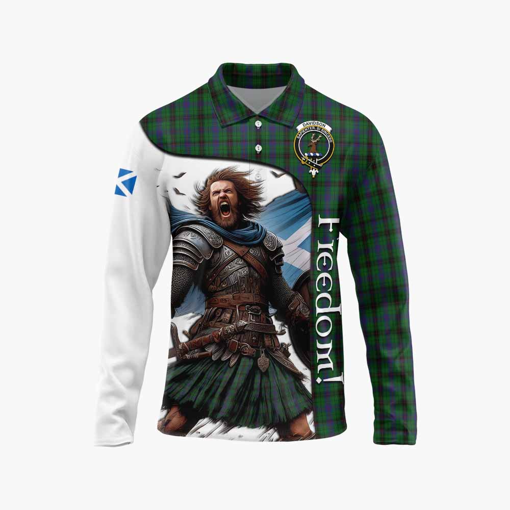 Tartan Vibes Clothing Davidson Crest Tartan Long Sleeve Polo Shirt Inspired by the Freedom of Scottish Warrior