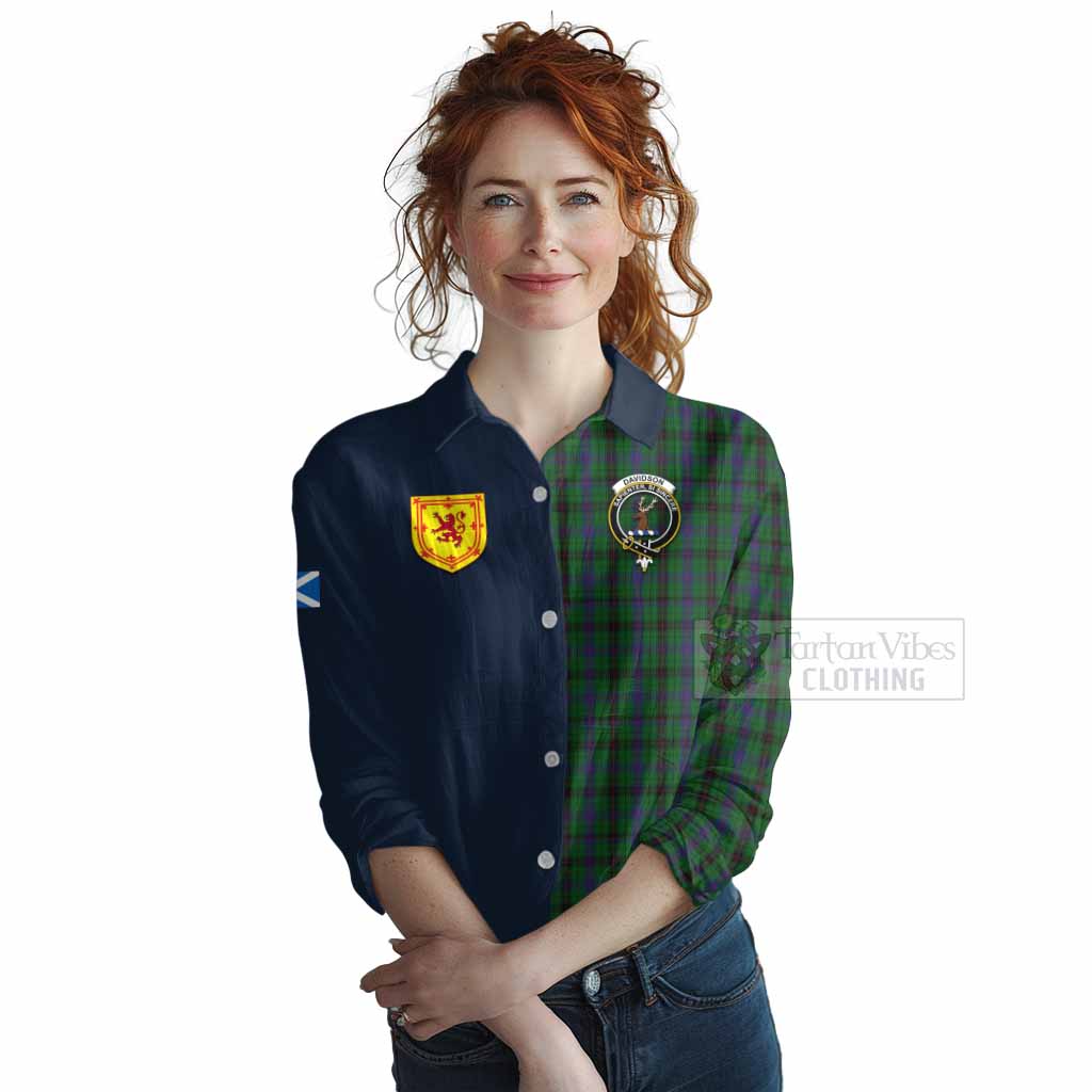 Tartan Vibes Clothing Davidson Tartan Women's Casual Shirt Alba with Scottish Lion Royal Arm Half Style