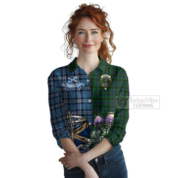 Davidson Tartan Women's Casual Shirt Happy St. Andrew's Day Half Tartan Style