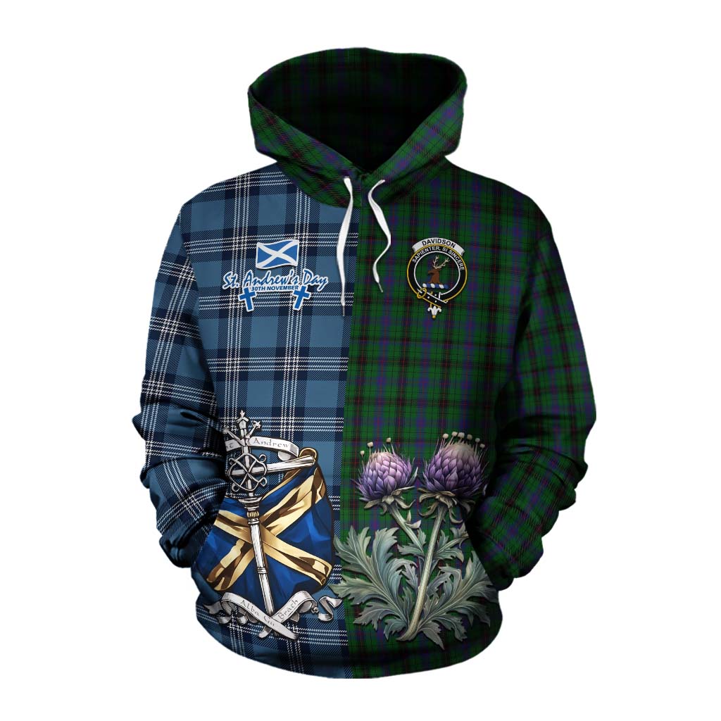 Tartan Vibes Clothing Davidson Tartan Cotton Hoodie Happy St. Andrew's Day Half Tartan Style