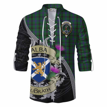 Davidson Tartan Family Crest Ghillie Kilt Shirt Lion Rampant Royal Thistle Shield Celtic Inspired Men - Tartan Vibes Clothing