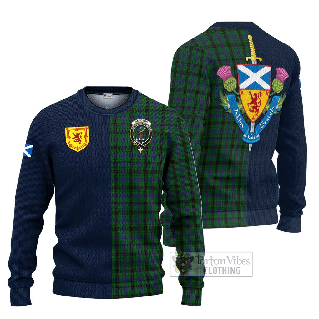 Tartan Vibes Clothing Davidson Tartan Knitted Sweater with Scottish Lion Royal Arm Half Style